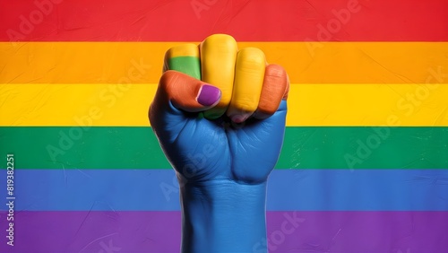 Pride fist lgbt gay rainbow hand lgbtq flag day fight. Fist pride lgbt color power poster protest homosexual background human diversity month solidarity