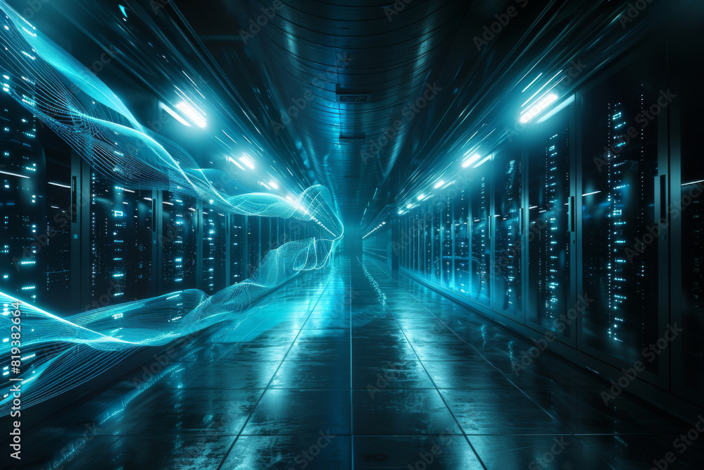 Futuristic server room with the flowing data.
Futuristic server room with the flowing data.