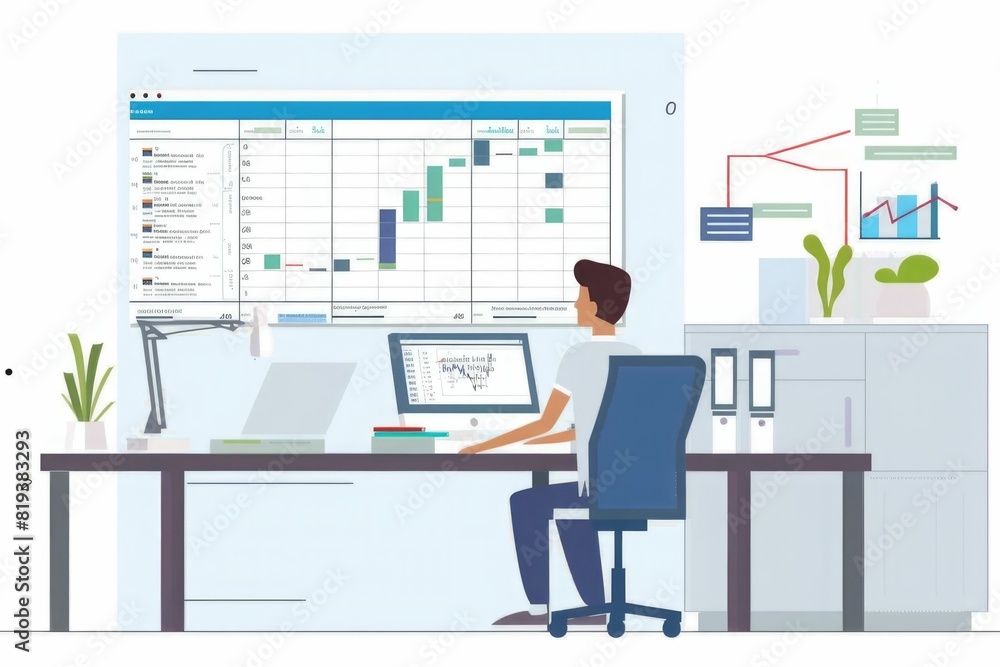 Businessman follow up progress of project work by using weekly gantt chart and graphic show the progress of team member on job status dashboard Businessman follow up progress of project work by using weekly gantt chart and graphic show the progress of team member on job status dashboard