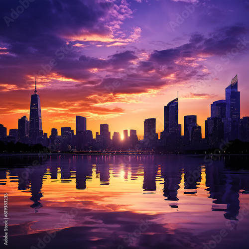 Sunset Over A River City Skyline