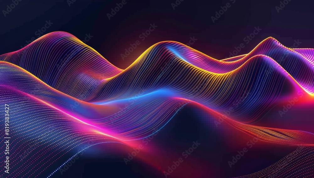 Abstract colorful wavy lines on a dark background, vector illustration. Abstract colorful wavy lines on a dark background, vector illustration.
