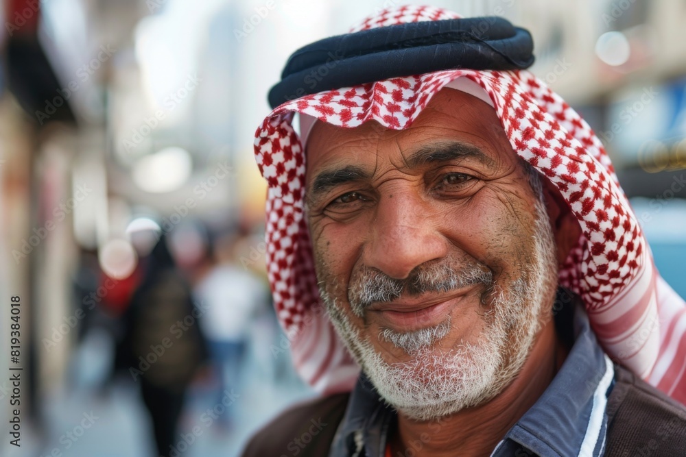Mature Arab man smiling happy face on street Mature Arab man smiling happy face on street