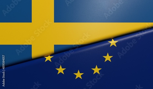 drapeaux Suédois et Européen plié et collés ensemble avec texture de tissus - rendu 3D