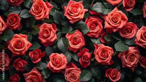 Red Roses And Green Leaves Top View Plant Flower