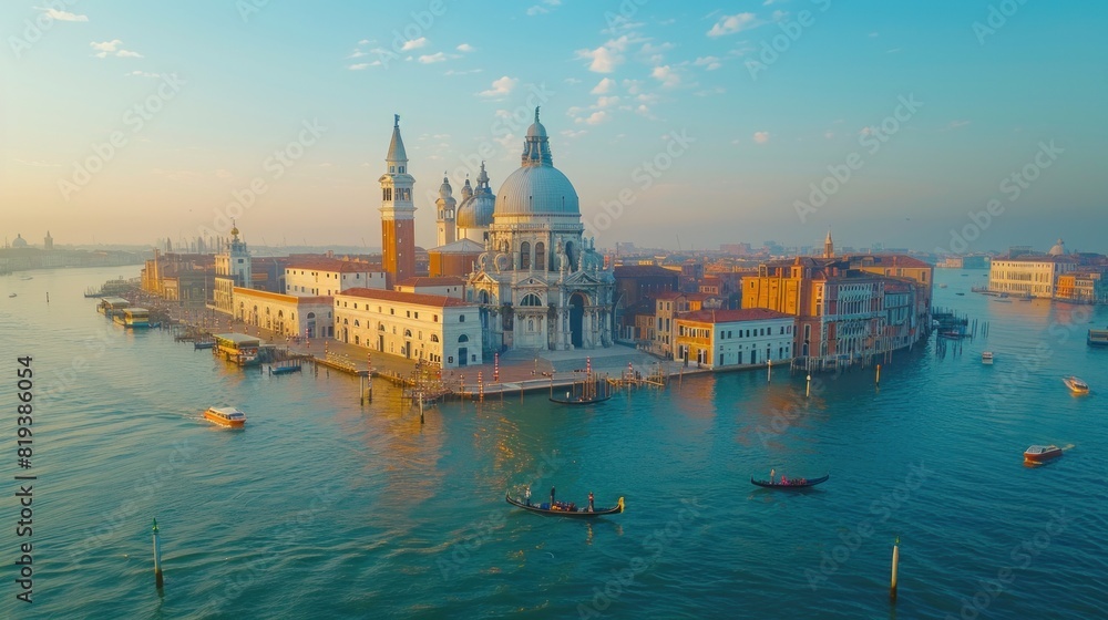 Aerial capture of the grand St. Mark's Basilica in Venice