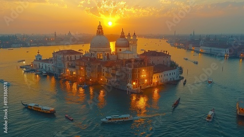 Aerial capture of the grand St. Mark's Basilica in Venice