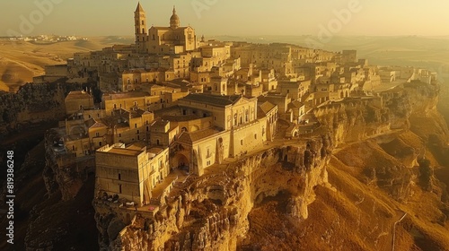 Aerial view of the ancient city of Matera, known for its cave dwellings photo