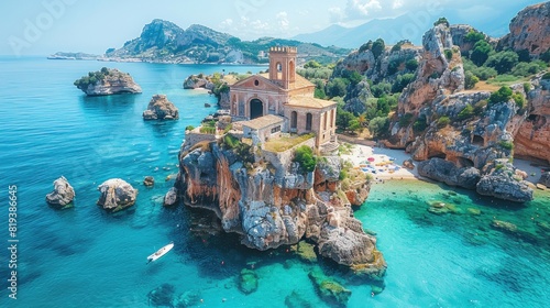 Drone shot of the enchanting island of Sicily and its coastlines