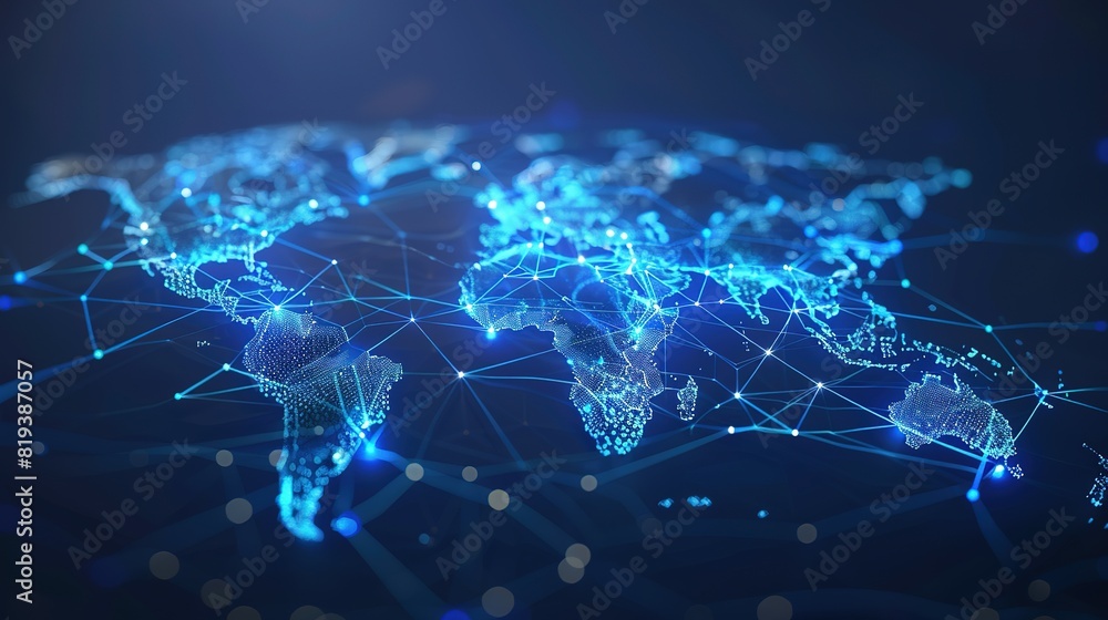 Abstract world map symbolizing global network and connectivity, international data transfer, cyber technology, worldwide business, information exchange, and telecommunication. Abstract world map symbolizing global network and connectivity, international data transfer, cyber technology, worldwide business, information exchange, and telecommunication.