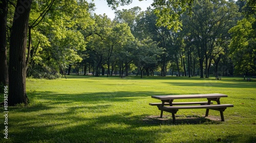A scenic park with a wide expanse of green grass, ideal for relaxation, picnics, and outdoor activities.