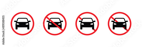 Set of No parking icon collection. No truck icons. Car Prohibition Signs. Vector Illustration.