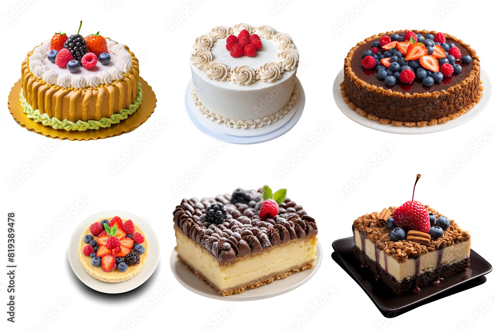 A set of different cakes , PNG with transparent background, AI A set of different cakes , PNG with transparent background, AI