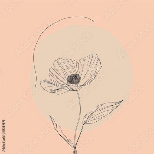 Soft peach Pantone color  minimal background with a single  bold line art illustration of a flower in a contrasting color.  art  animated  illustration  Generative AI 