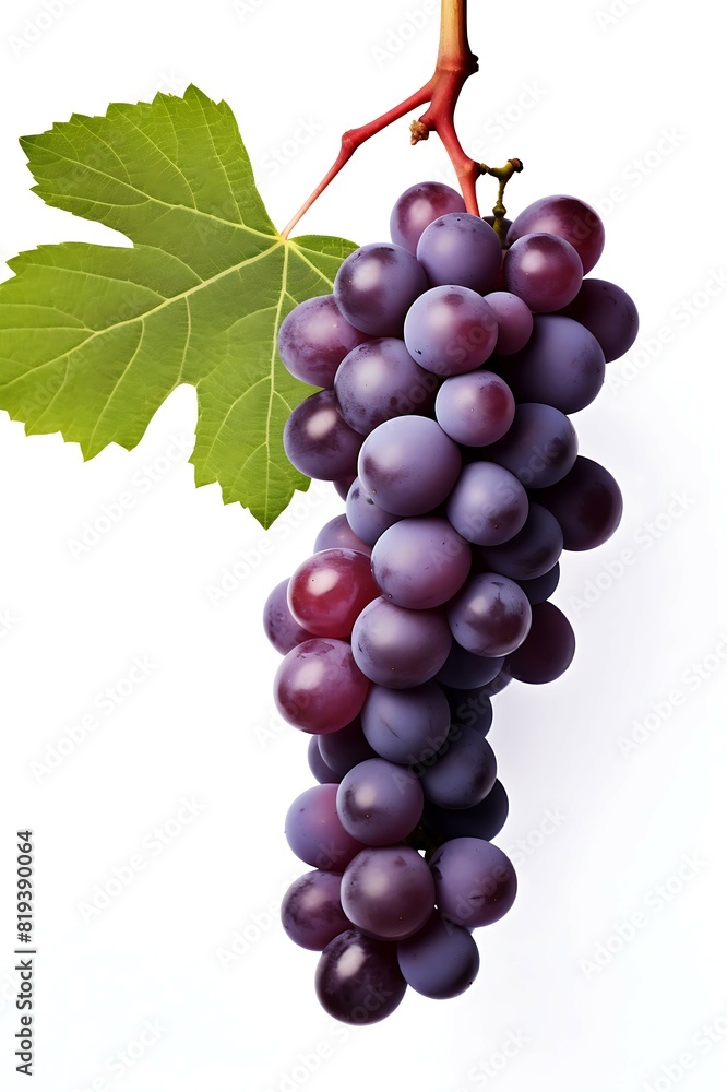 Fototapeta premium Grapes with leaf isolated on white background