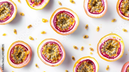 Top view of Passionfruit slice background on white background