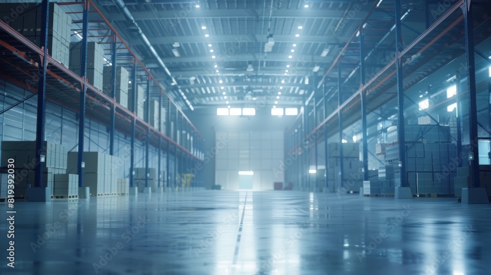 background with a single minimalist image of a logistics warehouse or distribution center, offering a clean and focused visual background with a single minimalist image of a logistics warehouse or distribution center, offering a clean and focused visual