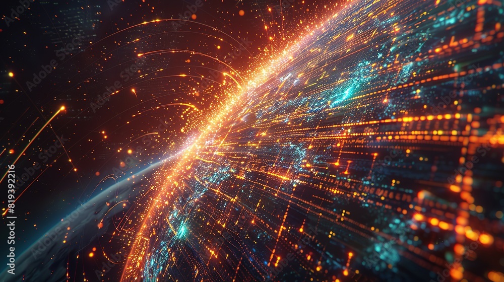 Digital world globe spinning out of control, illustrating the extreme speed of global networks and excessive connectivity on Earth, with super-fast data transfer and frenzied business transactions. Digital world globe spinning out of control, illustrating the extreme speed of global networks and excessive connectivity on Earth, with super-fast data transfer and frenzied business transactions.
