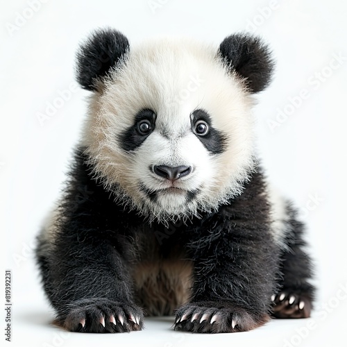 fluffy Panda bear on white background 