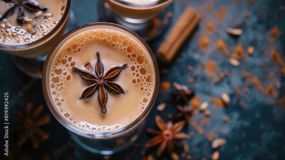 Traditional Indian drink - masala tea with spices. tea with milk and spices Traditional Indian drink - masala tea with spices. tea with milk and spices