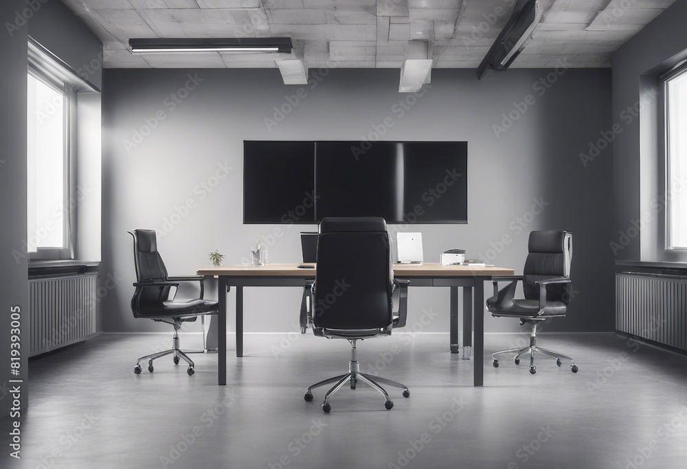 Gray open space office interior with blank mock up wall Gray open space office interior with blank mock up wall