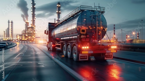 Transportation of oil and natural gas by truck in Oil Refinery factory and petrochemical plant.