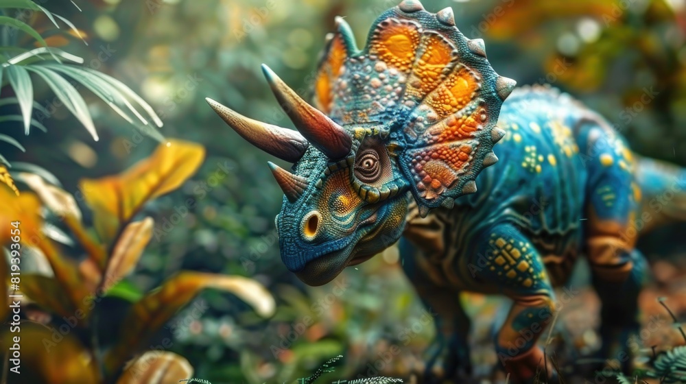 Fototapeta premium Triceratops Dinosaur in a whimsical and colorful style. In natural habitat