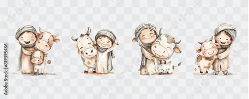 Muslim man and cow eid adha isolated graphic transparent