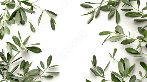 Elegant green leaves with white background, perfect for web design or nature-themed projects. Crisp, fresh and minimalistic style. Eye-catching yet simple decor for various uses. AI