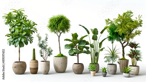 Indoor potted plants collection for home decor. Modern green plants in various pots. Minimalist and contemporary style. Perfect for adding greenery to any space. AI