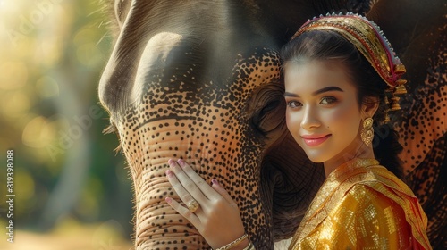 Thai cultural beauty: woman and elephant