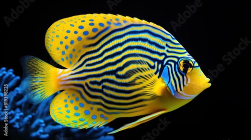 Beautiful zebrasoma salt water aquarium fish AI photo