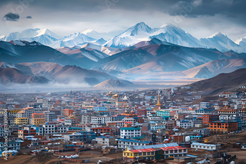 Amalgamation of Historical Charm and Modern Hustle: The Breathtaking Landscape of Xigaze City against Himalayan Backdrop photo