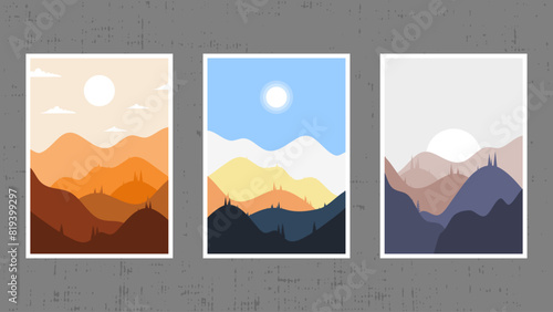 Set of hill landscape for wall art design. Vector illustration collection. Suitable for decoration and frame poster background.