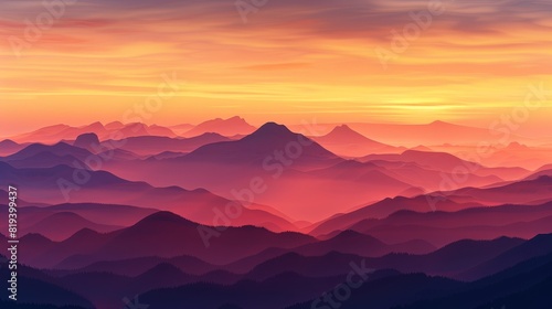 A mesmerizing sunset over the mountains, captured up close, with rich hues of orange and pink painting the sky, rugged peaks in silhouette © Alpha