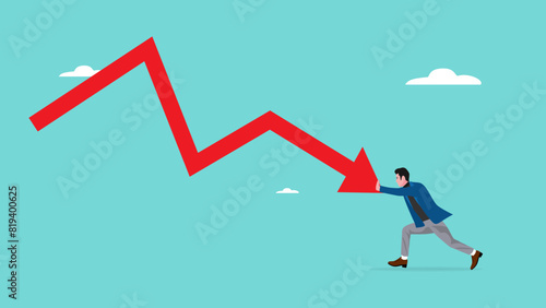 bankruptcy with businessman try so hard to encourage and prevent the business financial graph from declining, business failure or investment risk, inflated loan payments or mortgage problem