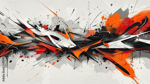 Graffiti style abstract design Vektor on full white background. Focus on Colors Orange white and black  photo