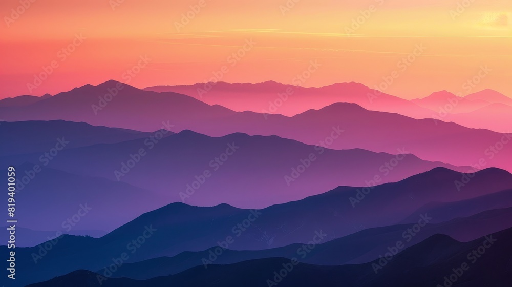 Close-up of a serene sunset over mountains, deep orange and pink colors blending in the sky, mountain silhouettes creating a peaceful and majestic view