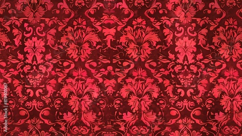 Red damask seamless pattern background wallpaper, textile, packaging, floral baroque pattern,