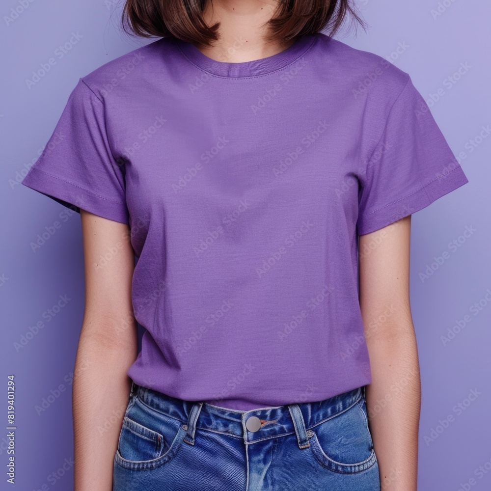 Violet t-shirt with a round neckline, solid colour, white background Violet t-shirt with a round neckline, solid colour, white background