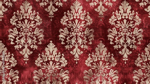 Red damask seamless pattern background wallpaper, textile, packaging, floral baroque pattern,