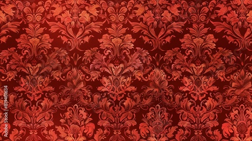 Red damask seamless pattern background wallpaper, textile, packaging, floral baroque pattern,