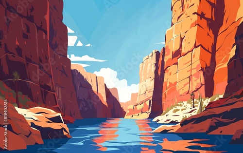 nature flat design front view canyon theme cartoon drawing Split-complementary color scheme