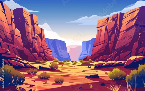 nature flat design front view canyon theme cartoon drawing Split-complementary color scheme