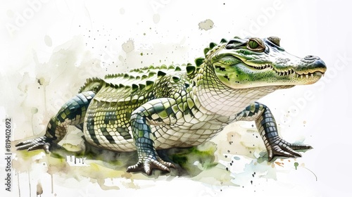  Watercolor Crocodile illustration white background
