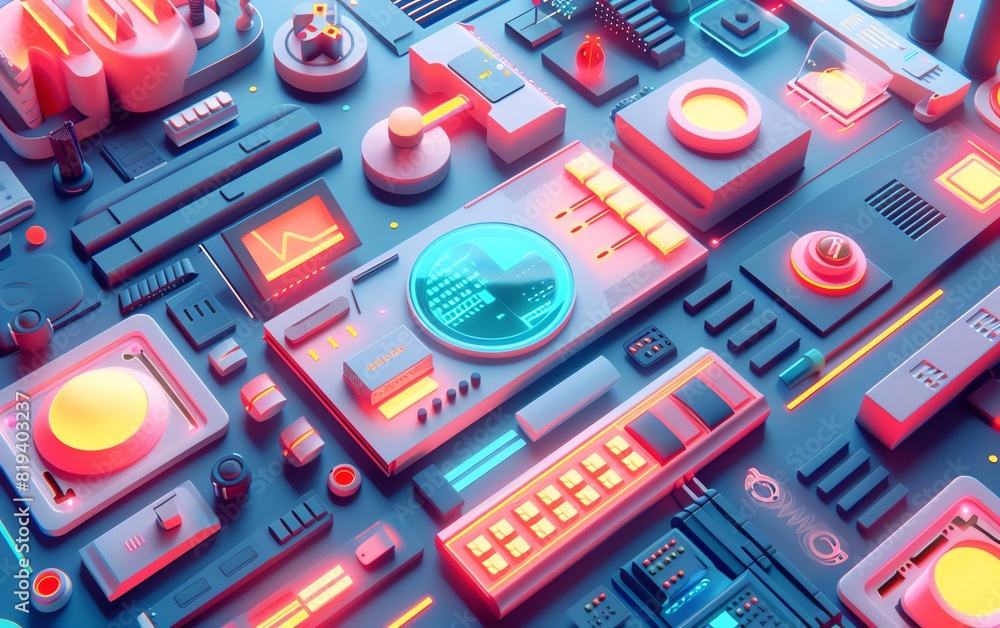 technology flat design top view AI theme 3D render Analogous Color Scheme technology flat design top view AI theme 3D render Analogous Color Scheme