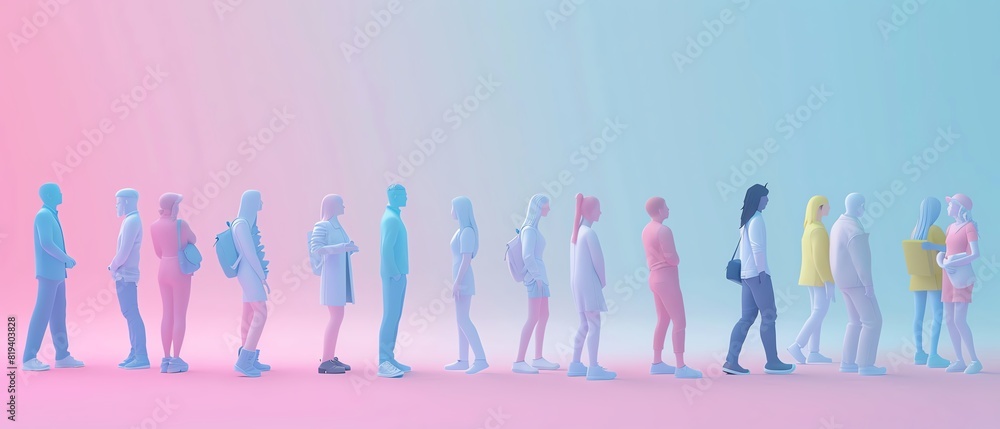 people flat design side view interaction theme 3D render colored pastel people flat design side view interaction theme 3D render colored pastel