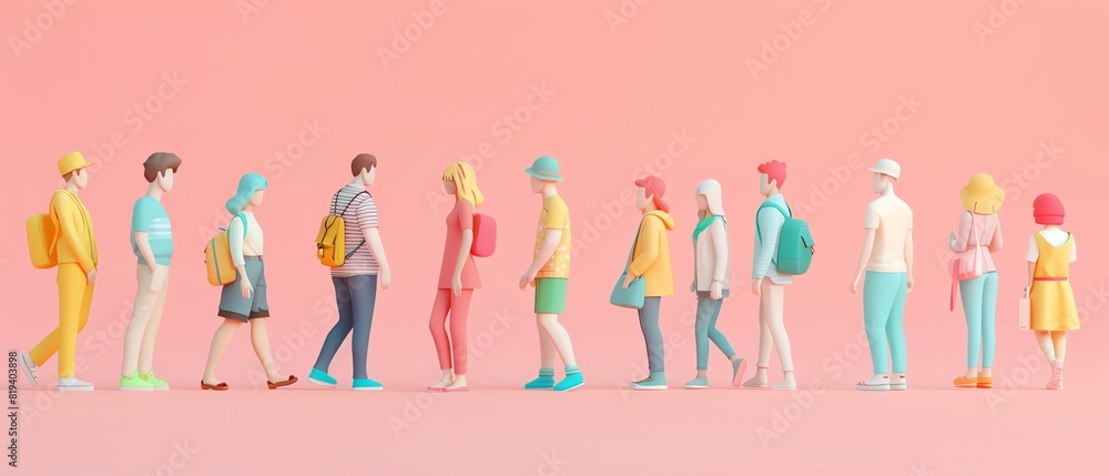 people flat design side view interaction theme 3D render colored pastel people flat design side view interaction theme 3D render colored pastel