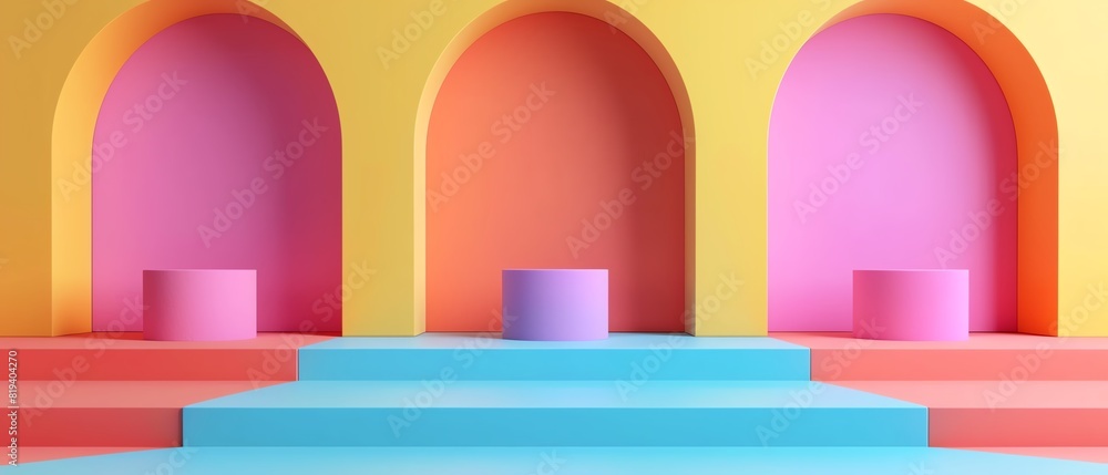 abstract flat design front view geometric theme 3D render Triadic Color Scheme