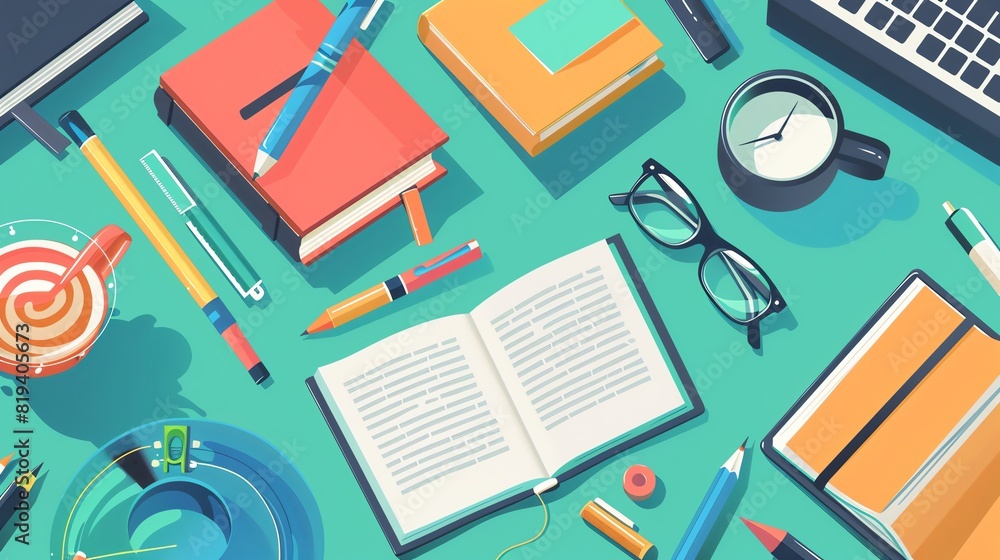 education flat design top view knowledge theme cartoon drawing Analogous Color Scheme education flat design top view knowledge theme cartoon drawing Analogous Color Scheme