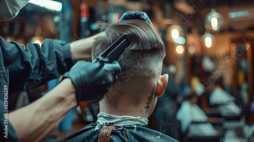 barber makes a hairstyle to a man